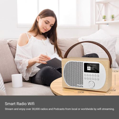  LEMEGA M2P Digital Internet Radio,Portable FM Radio with Bluetooth, Dual Alarms Clock,Rechargeable Battery or Mains Powered, Headphone-Out,2.4” Colour Display, App Control - White