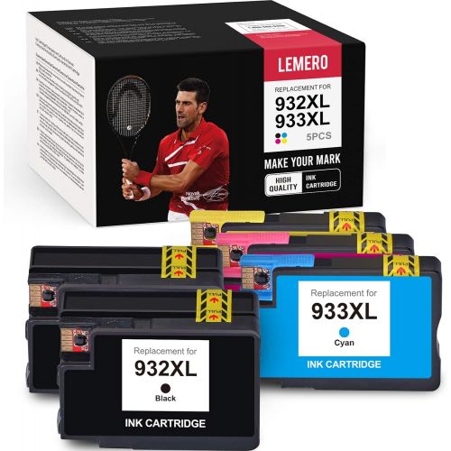  LEMERO Compatible Ink Cartridge Replacement for HP 932 933 XL 932XL 933XL for OfficeJet 7612 7610 7110 6700 6600 6100 (2 Black, 1 Cyan, 1 Magenta, 1 Yellow, 5 Pack)