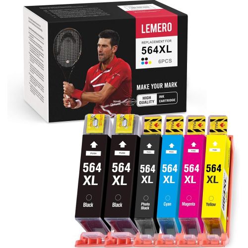  LEMERO Compatible Ink Cartridge Replacement for HP 564XL 564 XL for DeskJet 3520 OfficeJet 4620 Photosmart 5510 7510 6510 B210a C309g C6380 D7560 (2 Black, 1 Photo Black, 1 Cyan, 1