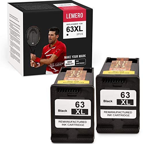  LEMERO Remanufactured Ink Cartridge Replacement for HP 63XL 63 XL use with Envy 4520 4512 OfficeJet 3830 4650 5255 5258 5252 4652 DeskJet 1112 3630 3631 3632 2132 2130 (2 Black)