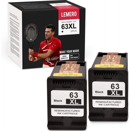  LEMERO Remanufactured Ink Cartridge Replacement for HP 63XL 63 XL use with Envy 4520 4512 OfficeJet 3830 4650 5255 5258 5252 4652 DeskJet 1112 3630 3631 3632 2132 2130 (2 Black)