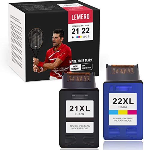  LEMERO Remanufactured Ink Cartridge Replacement for HP 21 21XL 22 22XL to use with Deskjet F380 F2210 F4135 OfficeJet 4315 1410 (Black, Tri-Color, 2-Pack)