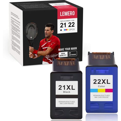  LEMERO Remanufactured Ink Cartridge Replacement for HP 21 21XL 22 22XL to use with Deskjet F380 F2210 F4135 OfficeJet 4315 1410 (Black, Tri-Color, 2-Pack)