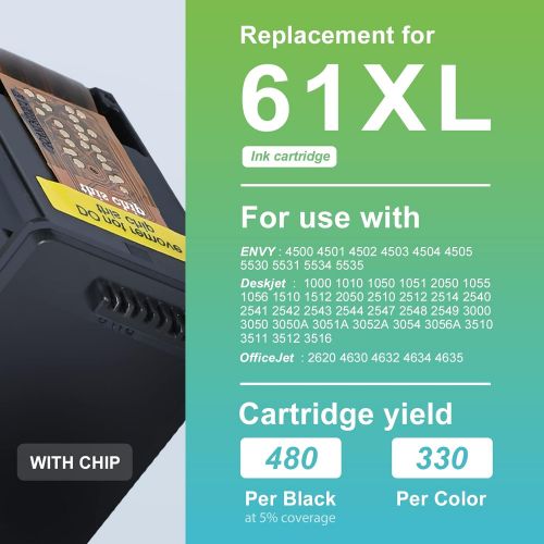  LEMERO Remanufactured Ink Cartridge Replacement for HP 61 61XL Ink Cartridge Combo Pack for HP Officejet 4635 Envy 4500 5530 Deskjet 3510 2542 2544 1510 2549 Printer Ink Cartridges