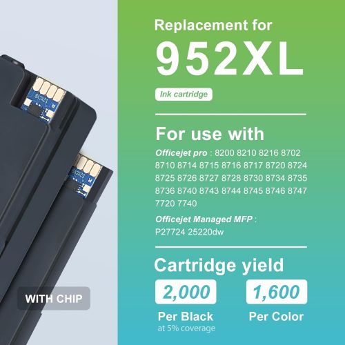  LEMERO Updated Chips Remanufactured Ink Cartridges Replacement for HP 952 952XL 952 XL to use with Officejet Pro 8710 8720 8715 8740 8200 8730 8702 7740 7720 8210 (Black Cyan Magen