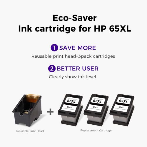  LEMERO Remanufactured Ink Cartridge Replacement for HP 65XL 65 XL to use with Envy 5055 5052 DeskJet 3755 3700 2622 3752 2652 2655 Printer (3 Black)