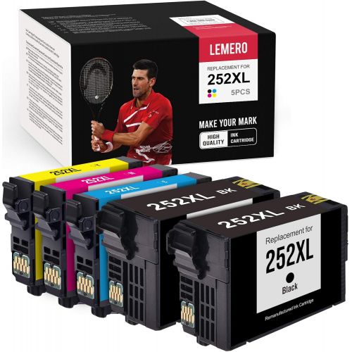  LEMERO Remanufactured Ink Cartridges Replacement for Epson 252 252XL 252 XL for Workforce WF-7720 WF-7710 WF-3640 WF-3620 WF-7620 WF-7610 WF-7210 (2 Black, 1 Cyan, 1 Magenta, 1 Yel