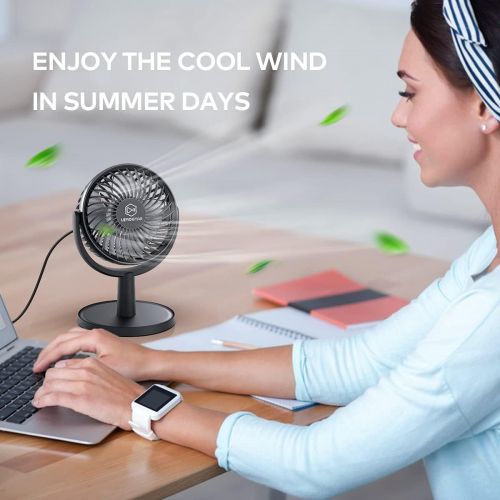  [아마존베스트]LEMOISTAR Mini Desk Fan, USB Powered Desktop Fan with 4 Speeds, Small but Powerful Strong Airflow Work Quiet, 310° Adjustment, Portable Personal Air Circulator Fan for DesktopTable Office Be