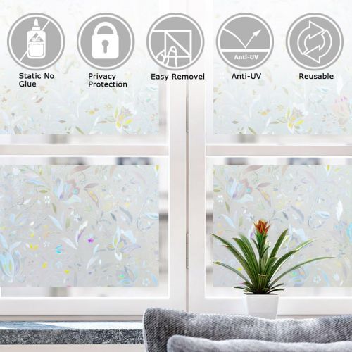  [아마존베스트]LEMON CLOUD 3D Window Film No Glue Static Decorative Privacy Films Window Frost Film for Glass (17.7In. by 78.7In)