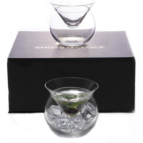  [아마존베스트]YoungLA Stemless Martini Glasses with Chiller Set of 2 - Elegant Cocktail Glasses Set with Cavier Server Bowl - Beautiful Bar Martini Glass Gift Set for Margarita, Cosmopolitan, Manhattan