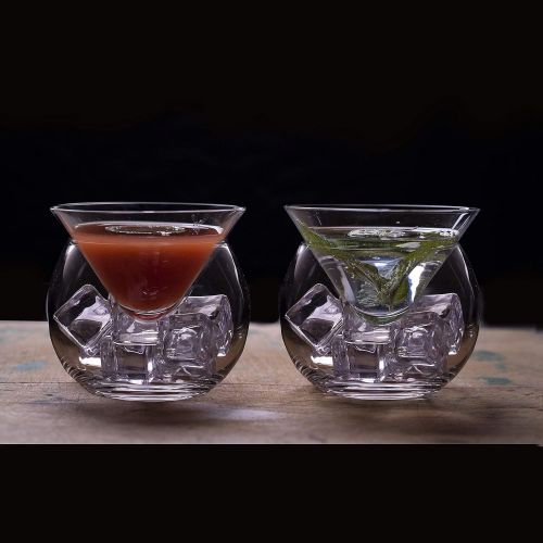  [아마존베스트]YoungLA Stemless Martini Glasses with Chiller Set of 2 - Elegant Cocktail Glasses Set with Cavier Server Bowl - Beautiful Bar Martini Glass Gift Set for Margarita, Cosmopolitan, Manhattan