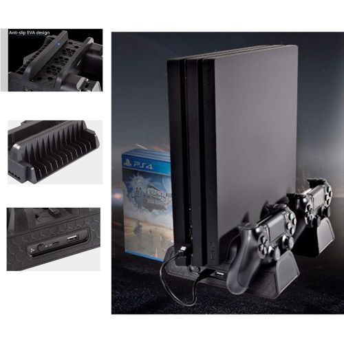  [아마존베스트]PS4 Vertical Stand with cooling Fan, LENBOKEN PS4 Controller Charging Station with Game Storage and Dualshock Charge for Playstation 4 Console Regular/Slim/Pro.