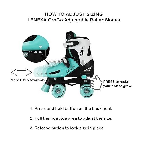  Lenexa Go GRO Adjustable Quad Roller Skate Bundle - Kids Roller Skates - Roller Skates for Kids - Roller Skates for Girls - Roller Skates for Boys - Girls Roller Skates