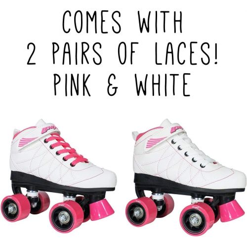  Lenexa Hoopla Kids Roller Skates for Kids Children - Girls and Boys - Kids Rollerskates - Childrens Quad Derby Roller Skate for Youths Boy/Girl - Kids Skates (White w/Pink Wheels)