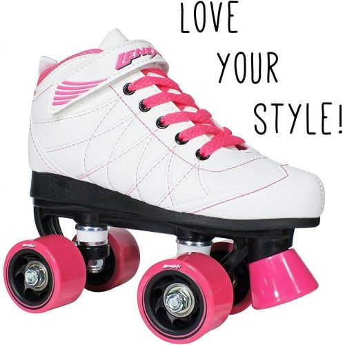  Lenexa Hoopla Kids Roller Skates for Kids Children - Girls and Boys - Kids Rollerskates - Childrens Quad Derby Roller Skate for Youths Boy/Girl - Kids Skates (White w/Pink Wheels)