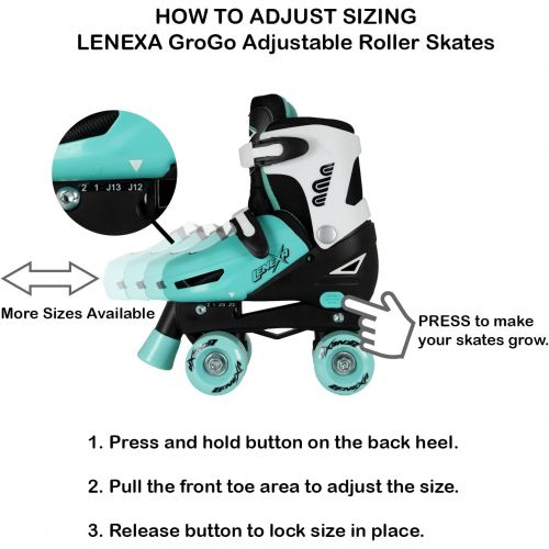  Lenexa Go GRO Adjustable Quad Roller Skate Bundle  Kids Rollerskates with Wrist Guards, Knee Pads, Elbow Pads, and Matching Backpack - Rollerskate Gift Set for Girls and Boys - 2