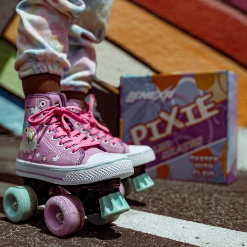 Lenexa Roller Skates for Girls - Pixie Unicorn Kids Quad Roller Skate - Indoor, Outdoor, Derby Childrens Skate - Rollerskates Made for Kids - High Top Sneaker Style - Great for Beg
