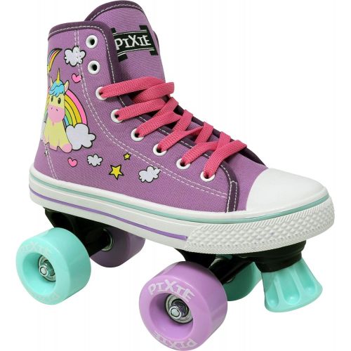  Lenexa Roller Skates for Girls - Pixie Unicorn Kids Quad Roller Skate - Indoor, Outdoor, Derby Childrens Skate - Rollerskates Made for Kids - High Top Sneaker Style - Great for Beg