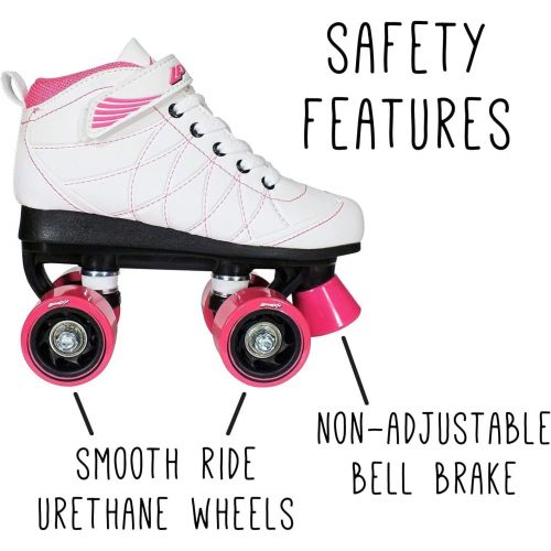  [아마존베스트]Lenexa Hoopla Kids Roller Skates for Kids Children - Girls and Boys - Kids Rollerskates - Childrens Quad Derby Roller Skate for Youths Boy/Girl - Kids Skates (White w/Pink Wheels)