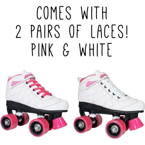  [아마존베스트]Lenexa Hoopla Kids Roller Skates for Kids Children - Girls and Boys - Kids Rollerskates - Childrens Quad Derby Roller Skate for Youths Boy/Girl - Kids Skates (White w/Pink Wheels)