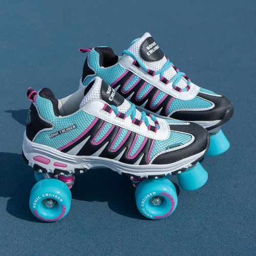  [아마존베스트]Lenexa Sonic Cruiser 2.0 Unisex Outdoor High Performance Rebound Wheels Quad Roller Speed Skates for Men and Women - Sneaker Shoe Style for Outdoor Skating, Teal/Black, Ladies 10/