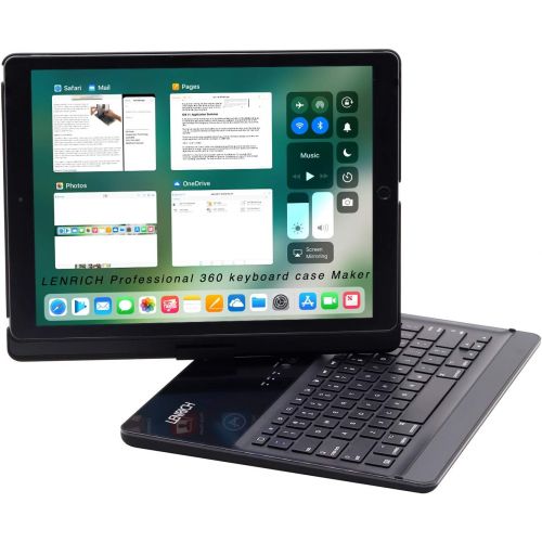  [아마존베스트]LENRICH iPad pro 12.9 case with keyboard 2017 2015,360 Rotatable Wireless Keyboard Smart Folio 180 Swivel Stand Hard Shell Cover Auto Sleep/Wake up Black