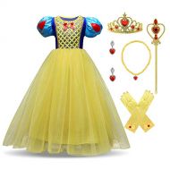 LENSEN Tech Little Girls Princess Snow White Costume Puff Sleeve Yellow Dress Up