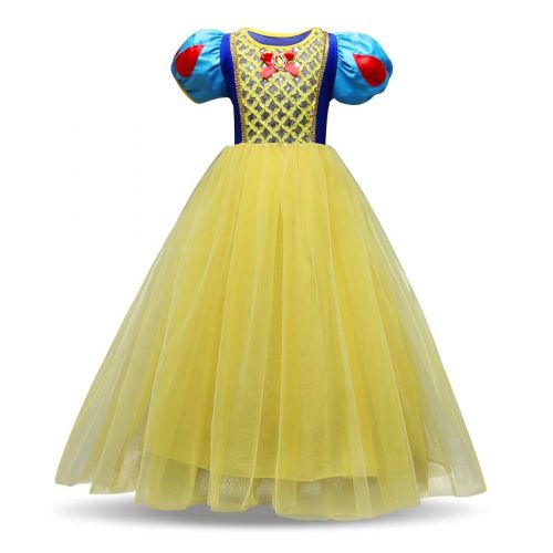  LENSEN Tech Little Girls Princess Snow White Costume Puff Sleeve Yellow Dress Up