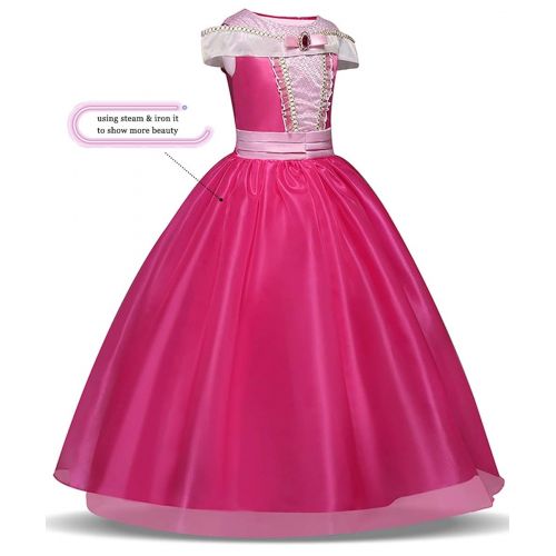  LENSEN Tech Girls Princess Aurora Costume Drop Shoulder Halloween Party Long Dress