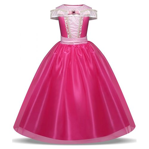  LENSEN Tech Girls Princess Aurora Costume Drop Shoulder Halloween Party Long Dress