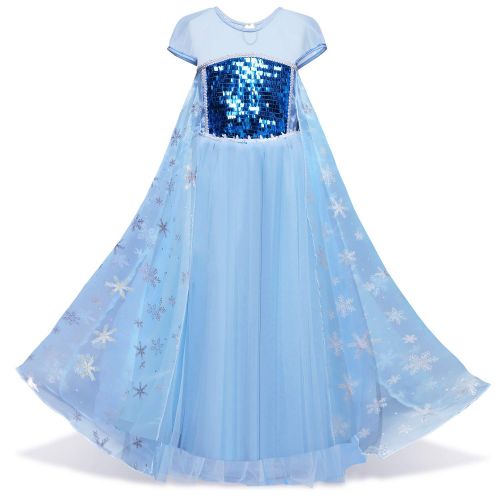  LENSEN Tech Girls Sequin Princess Elsa Costume Halloween Snow Queen Dress up