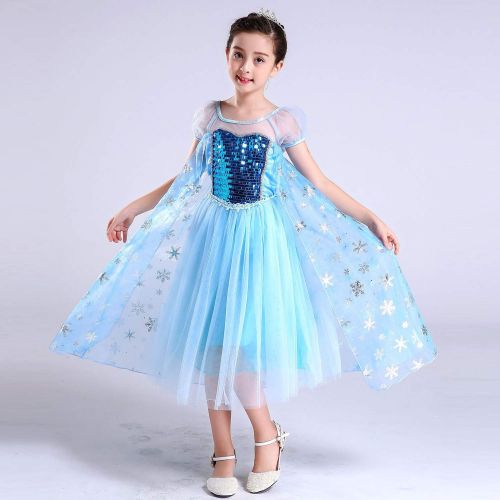  LENSEN Tech Girls Sequin Princess Elsa Costume Halloween Snow Queen Dress up