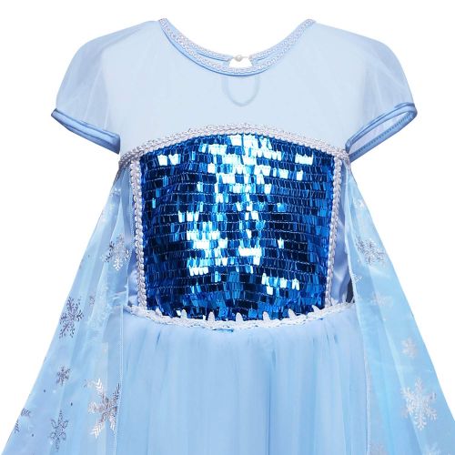  LENSEN Tech Girls Sequin Princess Elsa Costume Halloween Snow Queen Dress up