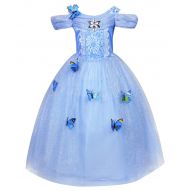 LENSEN Tech Little Girl Princess Cinderella Costume Butterfly Cosplay Blue Dress