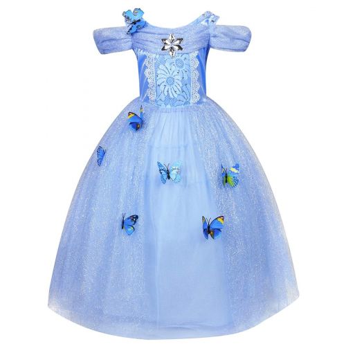  LENSEN Tech Little Girl Princess Cinderella Costume Butterfly Cosplay Blue Dress
