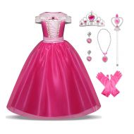 LENSEN Tech Girls Princess Aurora Costume Drop Shoulder Halloween Party Long Dress