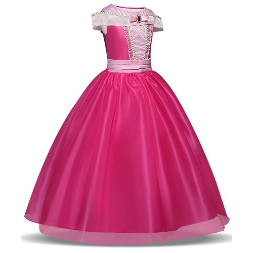  LENSEN Tech Girls Princess Aurora Costume Drop Shoulder Halloween Party Long Dress