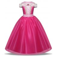 LENSEN Tech Girls Princess Aurora Costume Drop Shoulder Halloween Party Long Dress