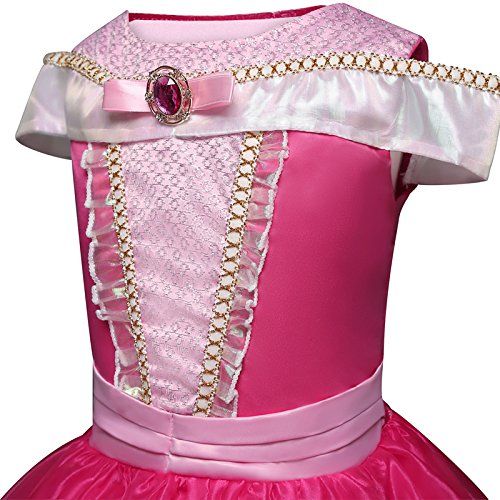  LENSEN Tech Girls Princess Aurora Costume Drop Shoulder Halloween Party Long Dress