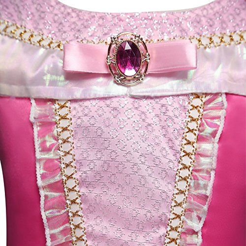  LENSEN Tech Girls Princess Aurora Costume Drop Shoulder Halloween Party Long Dress