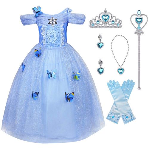  LENSEN Tech Little Girl Princess Cinderella Costume Butterfly Cosplay Blue Dress