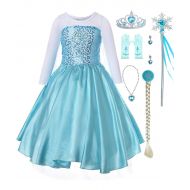 LENSEN Tech Girls Princess Elsa Anna Costume Snow Queen Dress up