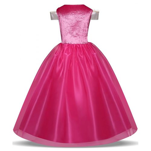  LENSEN Tech Girls Princess Aurora Costume Drop Shoulder Halloween Party Long Dress