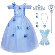 LENSEN Tech Little Girl Princess Cinderella Costume Butterfly Cosplay Blue Dress