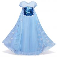 LENSEN Tech Girls Sequin Princess Elsa Costume Halloween Snow Queen Dress up