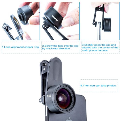  Phone Camera Lens Kits,LENSFIKASE 3 in 1 Clip-On Lens Kits Fisheye Lens&Wide Angle Lens &Macro Lens,Professional HD Camera Lens Compatible with iPhone Samsung Android Most Smartpho