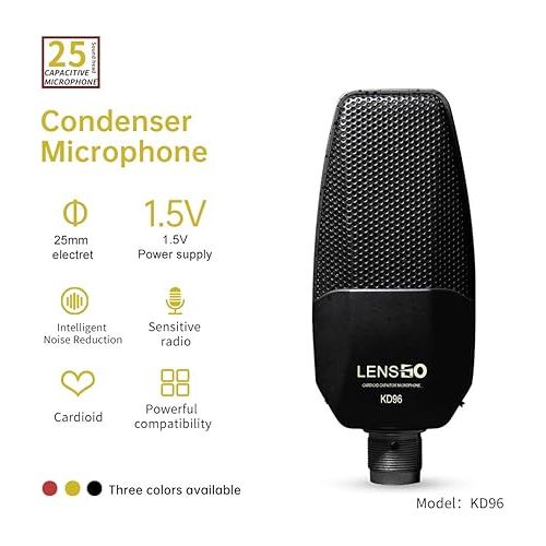  LENSGO Condenser Microphone, KD96 Professional Cardioid Studio Condenser Mic with XLR to 3.5mm Cable for Used for Recording Studio Recording and Live Broadcasting, Games(Black)