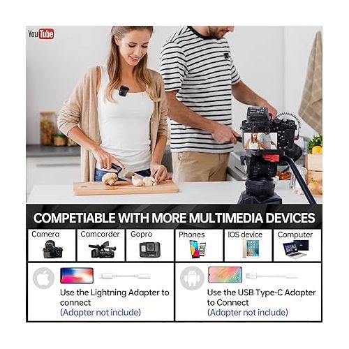  LENSGO 348C 2.4Ghz Wireless Lavalier Microphone 32GB TF Card Slot Compact Lav Mic 2 Transmitter and 1 Receiver Wireless Lapel Microphone for iPhone Smartphone Camera Vlog YouTube Interview Streaming B