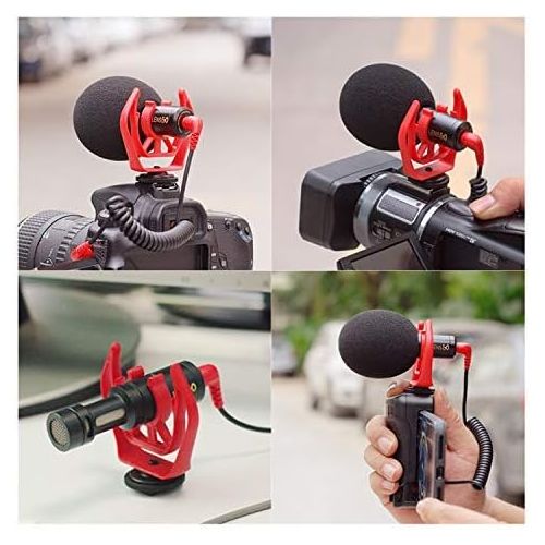  Phone Camera Microphone, LENSGO LWM-DMM1 Cardioid Directional External Universal Shotgun Video Mic with Shock Mount/Windscreen for Android iPhone Smartphone Canon Nikon DSLR Camera