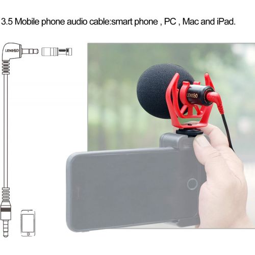  Phone Camera Microphone, LENSGO LWM-DMM1 Cardioid Directional External Universal Shotgun Video Mic with Shock Mount/Windscreen for Android iPhone Smartphone Canon Nikon DSLR Camera